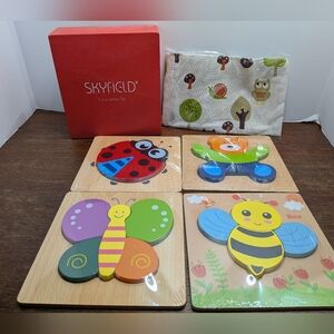 Skyfield Wooden Animal Puzzles with 4 Animal Patterns  Toddlers W Storage Bag